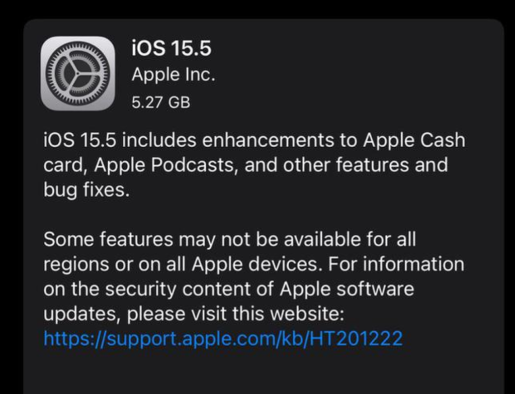 苹果今天正式向用户推送iOS 15.5 正式版更新