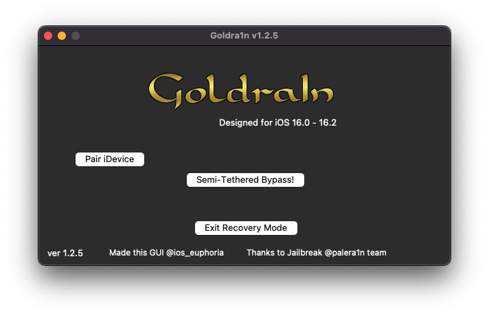Goldra1n1.9免费的绕ID工具（无法重启），支持A7-A11设备iOS15.0~16.x 版本