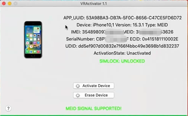2023最新iPhone绕激活工具VR-Activator v1.5.2 支持iOS12-16.x完美4G信号，支持iCloud 通知